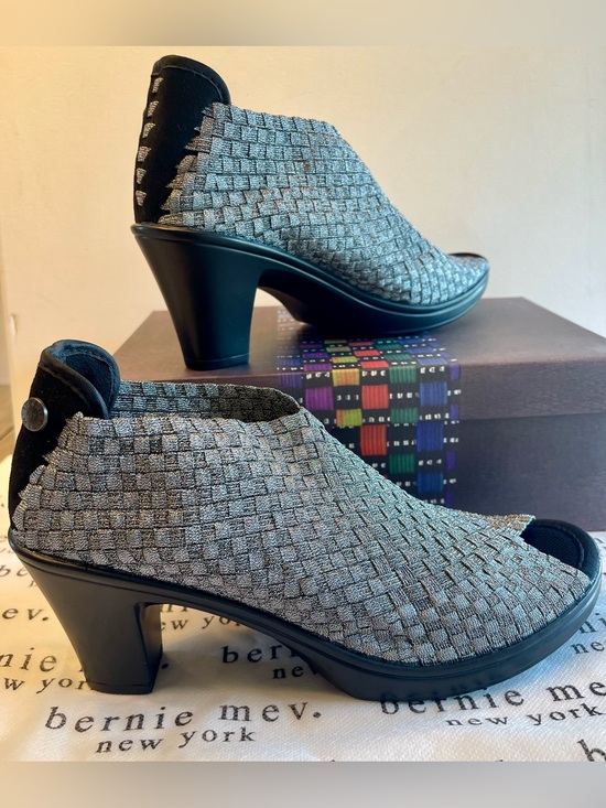bernie mev. Shoes - NIB BERNIE MEV CLAIRE STRETCH WOVEN SHOOTIE MEMORY FOAM BLOCK HEEL PEWTER SZ 9